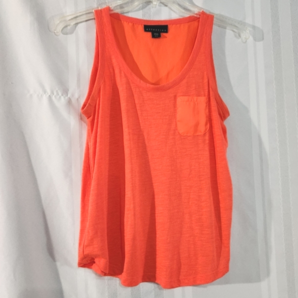 ATTENTION  ROUND NECK  SLEEVELESS T-SHIRT TANK TOP POCKET ORANGE SIZE MEDIUM